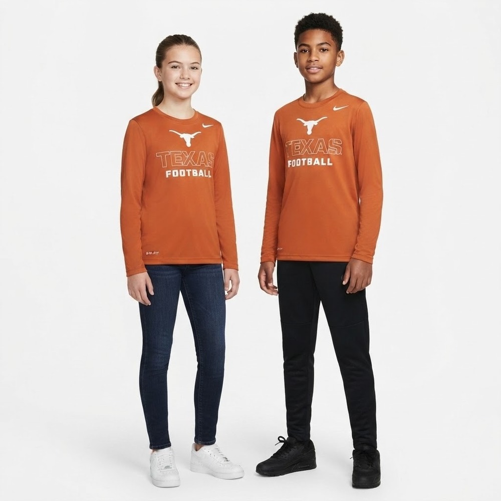 Nike Texas Longhorns Football Dri-FIT Long Sleeve Shirt Kids Medium Burnt Orange
